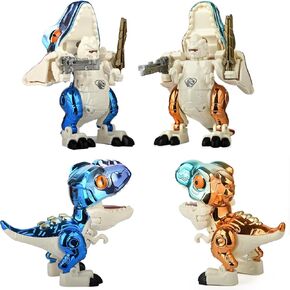 Dinosaur Toys 2-in-1 Changes into Action Figure 4", Kids Toys for Boys and Girls, 2pcs of Transforming Dinosaur, Ages 4+ (T-Rex & V. Raptor)