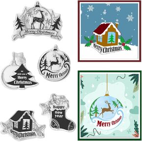 Hying Christmas Crystal Ball Clear Stamps for Card Making, Xmas Trees Elk Rubber Stamps Christmas Stocking Words Transparent Stamp Seal for Crafting DIY Scrapbooking Photo Album Decor