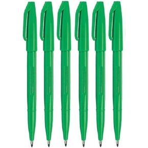 Pentel Green Original Sign Pen S520 Fibre Tip Marker Pens Colour Fineliner 2mm Nib 1mm Line Width (Pack of 6)