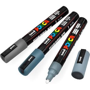 Uni-Ball POSCA PC-5M Paint Marker Art Pens - 1.8-2.5mm – Gray, Deep Gray, Slate Gray - Pack of 3