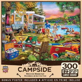 MasterPieces - 300 Piece Jigsaw Puzzle, Large EZ Grip Shapes, Pine Valley Camp, Fun for Adults, Seniors, Family, Kids, Non-Glare Finish, 18"x24"
