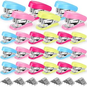 Ctosree 24 Pcs Mini Stapler Bulk with Boxes Staples, Includes Built in Staple Remover, Desk Little Stapler for School Office Supplies (Blue, Green, Pink, Rose)