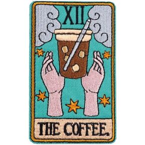 The Coffee 12 XII of Cups Tarot Card Fortune Telling 3.6" Iron On Embroidered Thermoadhesive Patch for Clothing