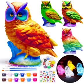 ONLYFUN DIY Owl Painting Set Craft Set - Birthday Gift for Girls, 3D Owl Lamp for Painting and as Night Light, Craft Gifts for Children Girls 6 7 8 9 10 11 12 Years