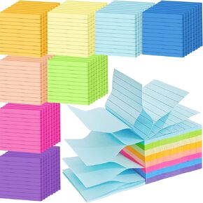 24 Pack 1920 Sheets Pop Up Sticky Notes Lined 3x3 inch Self-Stick Notes Pads Post Lined Sticky Note Pads Accordion Pop Up Notes Refill for Dispenser Home Office School, 80 Sheets/pad (Bright Color)
