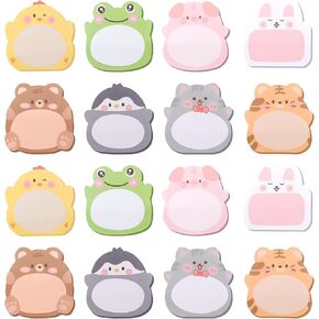 16 Packs Sticky Notes Cartoon Animal, Self-Stick Note Pad Set, Cute Sticky Labels Shaped Memo, Book Tabs Funny Novelty Annotation tabs for Student Kids Gifts Home Office School(8 Styles)