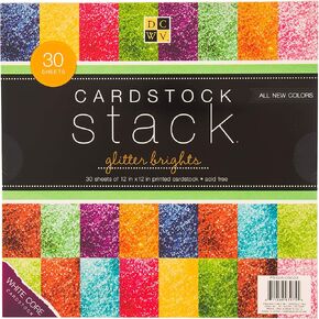 DCWV Diecuts With a View, 30 Sheets 12x12, Glitter Brights Cardstock, Variety Pack, Pink, Blue, Green, Purple, Gold and More, Perfect for Cutting Machines, Crafts and Art Projects