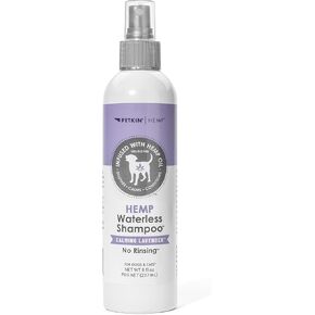 Petkin Hemp Waterless Dog Shampoo Spray – with Hemp Oil & Calming Lavender Extract, 8 fl oz – for Cats and Dogs – Soothes, Calms & Conditions, Keeps Pet Smelling Great – for Home and Travel