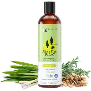 kin+kind Flea and Tick Shampoo for Dogs Vet Formulated - Plant Powered, Safe and Effective Dog Shampoo with Coconut and Olive Oil - Lavender Scent - Prevent Fleas and Ticks - Made in USA 12 fl oz