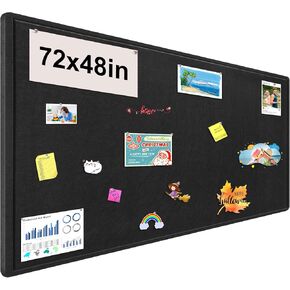 Large Bulletin Board, 72x48 Inches Cork Board Alternative, Large Felt Board Decorative Pin Board for Wall, Foldable Photo Board Self-Adhesive Vision Board with 36 Pushpins Black