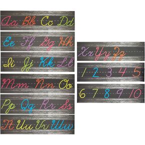 Cursive Alphabet Wall Strip, Numbers Bulletin Board Borders for Classroom (21x6 in, 9 Pack)