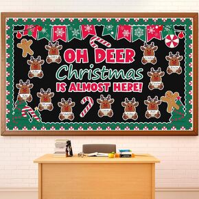 Christmas Bulletin Board Decoration Christmas Deer Classroom Bulletin Board Set Xmas Reindeer Name Tag Snowflake Candy Cutouts for School Chalkboard Wall Winter Holiday Party Supplies