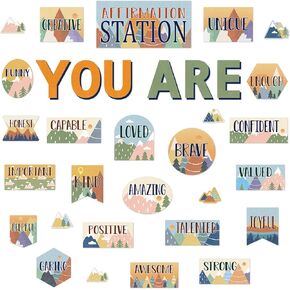Cactus Affirmation Station Bulletin Board Set Greenery Motivational Posters for Classroom Wall Decor You Are Positive Accent Cutouts Inspirational Decoration for School Classroom Teacher Mirror Supply