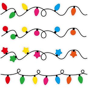 Christmas Bulletin Board Borders, Light Bulb Paper Trim Die-Cut Strip, Xmas Holiday Winter Classroom Wall Decorations for Kids Nursery Home Bedroom