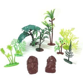 10 Piece Assorted Plastic Model Tree and Rocks Jungle Set