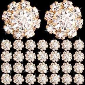 30 Pcs 12mm Rhinestone Gold Buttons Flatback Crystal Flower Buttons Embellishments Wedding Bridal Bouquet Accessory for Women Crafts DIY Jewelry Making Clothes Bags Shoes Decoration