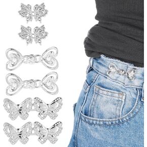 6 Sets Pants Jean Clips to Tighten Waist, Adjustable Pant Clips for Waist Tightener, Butterfly and Heart Shaped Pants Waist Tightener, Jean Pants Tightener for Waist for Loose Jeans(Silver)