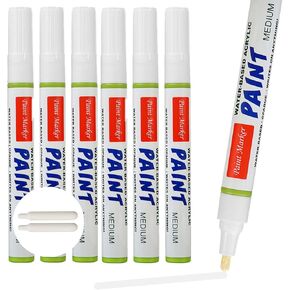 6PCS Marking Pens Permanent Markers Paint Pen,Oil Based Waterproof Markers for Tire 2mm Medium Tip Paint Markers Ideal Great for Craft Making（White）