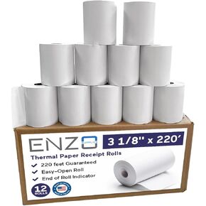 3 1/8'' x 220 Premium USA Made Thermal Rolls | BPA-Free Compatible with 60+ Printer Models, Crisp Black Images, POS Cash Register Suitable, Precisely Engineered Fit Pack of (12)