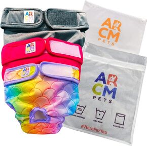 ARCM Pets Washable Pet Diapers, Dog Diapers Female Ultra Absorbent, Incontinence Protection Premium Cat and Doggie Diapers & Adjustable Waist Diapers for Small Dogs & Senior Dogs