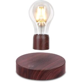 VGAzer Magnetic Levitating Floating Wireless LED Light Bulb Desk Lamp for Unique Gifts, Room Decor, Night Light, Home Office Decor Desk Tech Toys (Round Wooden Base..)