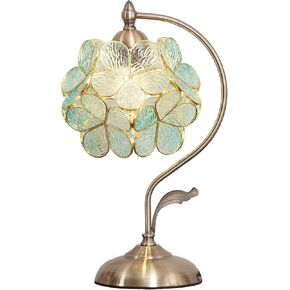 Bieye L10734 Tiffany Style Stained Glass Flower Petal Table Lamp with Brass Base for Home Décor (Clear, 8" Cherry Blossom)