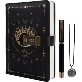 TIEFOSSI Diary with Lock, Vintage Sun Journal with Lock for Women Men, A5 Refillable Notebook with Lock for Writing, 224 Numbered Pages