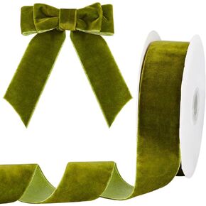 PH PandaHall 10 Yards Christmas Ribbon 1.5 inch Olive Green Velvet Ribbon Single Face Velvet Ribbon Velvet Ribbon Soft Satin Ribbon for Bowknot Making Gift Wrapping Party Christmas Decoration