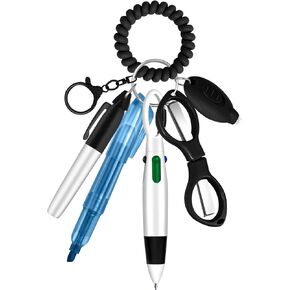 Plifal Nurse Pen Set Badge Reel Holder Accessories Clip - Retractable Mini Nursing Ball Pen Permanent Marker Highlighter Light Foldable Scissors Small Work Student Office Hospital Black