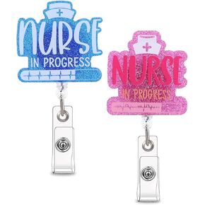 Prasacco 2 Packs Nurse Badge Reel Holder, Nurse in Progress Badge Reel Cute Nursing ID Card Badge Holder Badge Reel Retractable with Clip Badge Reel for Doctor Nurse Medical Graduates Paramedics