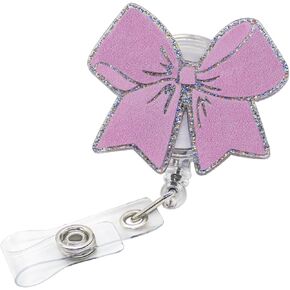 Sparkly Cute Bow Badge Reel Retractable for Nurse Doctor Medical Worker, Nursing Student ID Tag Holder Accessory (White)