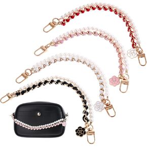 JIYIN 4Pcs Bag Extender Chain, Metal Pearl Double Purse Strap Extenders for Handbags Purse Extender, 10.2" Pearl Chain Replacement Purse Accessories Bag Charms for DIY Handbags Purse