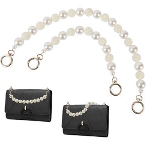 HUIANER Pearl Handle Purse Chain, 2Pcs Large Imitation Pearl Handbag Chains Straps Replacement with Golden Buckles for Purse Wallet Clutch Crafts Making Supplies