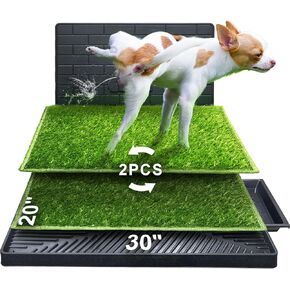 Hompet Dog Potty for Indoor or Porch, 2 Pcs Artificial Grass Training Pads with Pee Baffle, Reusable , Alternative to Puppy Pads, Portable Dog Litter Box for Small/Medium Dogs
