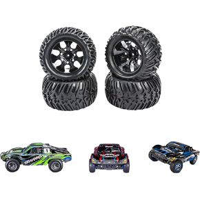 RCAWD Pre-Glued Wheel Tire Set Upgrades for Traxxas Slash 4X4 & Slash 2WD & Hosim & LAEGENDARY & DEERC 1/10,All for 12mm Hex Adapter 1/10 Monster Truck Part LG-013BL