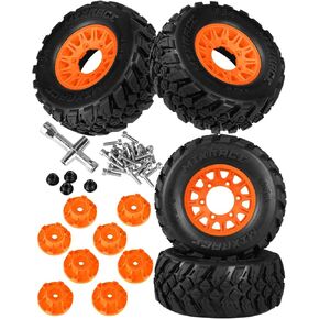 RcarmumbWow RC 12mm/14mm Hex RC Wheels and Tires for 1/10 Slash 2WD 4×4 4wd,Senton Axia1 Redcat Rc4wd,Rc Truck Tires Snow Tires Desert Tires,4PCS,Black