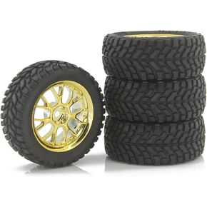4PCS 76mm RC Rally Car Tyres Rubber Tires and Plastic Wheel Rims 12mm Hex Compatible with 1:10 1:12 1:14 RC On Road Car for RC Off Road Buggy Touring Car (Golden)