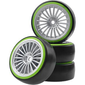 4Pack ShareGoo 1/10 RC Drift Car Tires Plastic Tyres and 12mm Hex Hard Plastic Wheel Rims Compatible with Traxxas HSP Tamiya Kyosho HPI RC 1/10 Drift Drifting RC Car