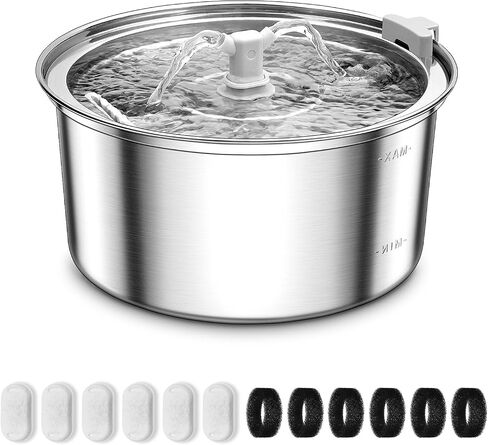Cat Water Fountain Stainless Steel, 3.2L/108oz Pet Water Fountain for Cats Inside with Water Level Window, Ultra-Quiet Pump Pet Water Dispenser for Cats,Dogs, Multiple Pets, Dishwasher Safe in Saudi Arabia