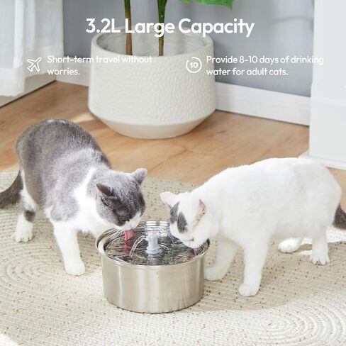 Cat Water Fountain Stainless Steel, 3.2L/108oz Pet Water Fountain for Cats Inside with Water Level Window, Ultra-Quiet Pump Pet Water Dispenser for Cats,Dogs, Multiple Pets, Dishwasher Safe in Saudi Arabia