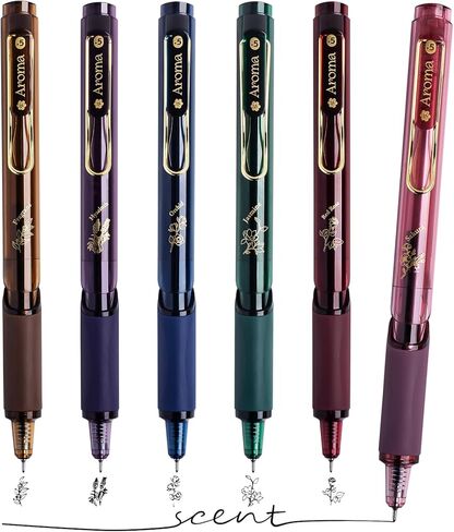 Gel Pens, 6 Pcs 0.5mm Black Ink Pens, Soft Scented Vintage Barrels Pens, Quick Dry Black Ink Pens for Journaling and Note Taking, Cute Aesthetic Pens for Office School & Home Supplies in Saudi Arabia