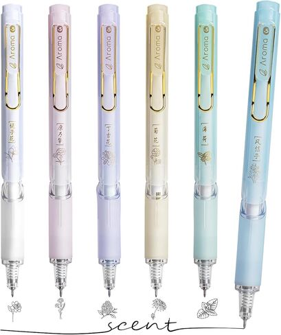 Gel Pens, 6 Pcs 0.5mm Black Ink Pens, Soft Scented Vintage Barrels Pens, Quick Dry Black Ink Pens for Journaling and Note Taking, Cute Aesthetic Pens for Office School & Home Supplies in Saudi Arabia