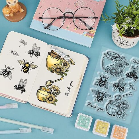 GLOBLELAND Bee Flowers Clear Stamps and Cutting Dies Bee Honey Jars Daisies Silicone Clear Stamps Cards and Metal Die Cuts for Card Making and DIY Embossing Scrapbooking in Saudi Arabia