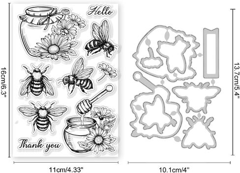 GLOBLELAND Bee Flowers Clear Stamps and Cutting Dies Bee Honey Jars Daisies Silicone Clear Stamps Cards and Metal Die Cuts for Card Making and DIY Embossing Scrapbooking in Saudi Arabia