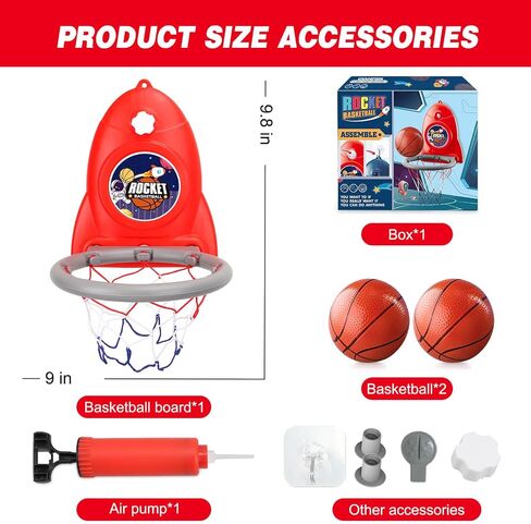 Basketball Hoop Indoor Toys for Kids 3 4 5 Boys: Toddler Basketball Hoop Indoor Wall Mount Basketball Hoop Suction Cup Basketball Hoop Toys for 3 Year Old Boy Gifts for 3-8 Year Old Boys, Red in Saudi Arabia