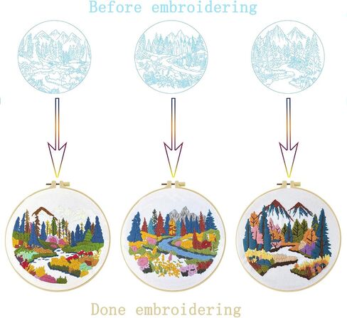 Xinpinzhou 3 Pcs Flower Grass Embroidery Kit, Beginning Easy Stamped Funny Hand Embroidery Patterns Starter Kits Set for Beginners Adults Plant Bordado with Cloth, Thread, Needle, Hoop, Scissors in Kuwait