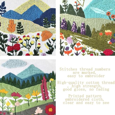 Xinpinzhou 3 Pcs Flower Grass Embroidery Kit, Beginning Easy Stamped Funny Hand Embroidery Patterns Starter Kits Set for Beginners Adults Plant Bordado with Cloth, Thread, Needle, Hoop, Scissors in Kuwait