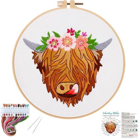 Louise Maelys Animal Embroidery Kits for Beginners with Highland Cow Pattern,Adults Starter Cross Stitch Kit DIY Needlepoint in Saudi Arabia