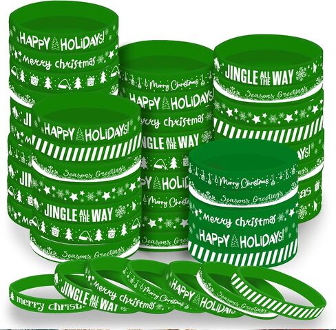 Morcheiong 42 Pieces Christmas Rubber Bracelets 7 Classic Design Silicone Wristbands for Merry Xmas Party Favors (Black) in Saudi Arabia