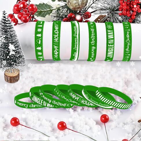 Morcheiong 42 Pieces Christmas Rubber Bracelets 7 Classic Design Silicone Wristbands for Merry Xmas Party Favors (Black) in Saudi Arabia